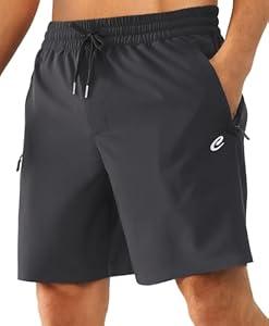 Cosmolle Mens Hiking Shorts Lightweight Quick Dry Workout Shorts with Zipper Pockets for Golf, Running, Gym (Black, Medium)