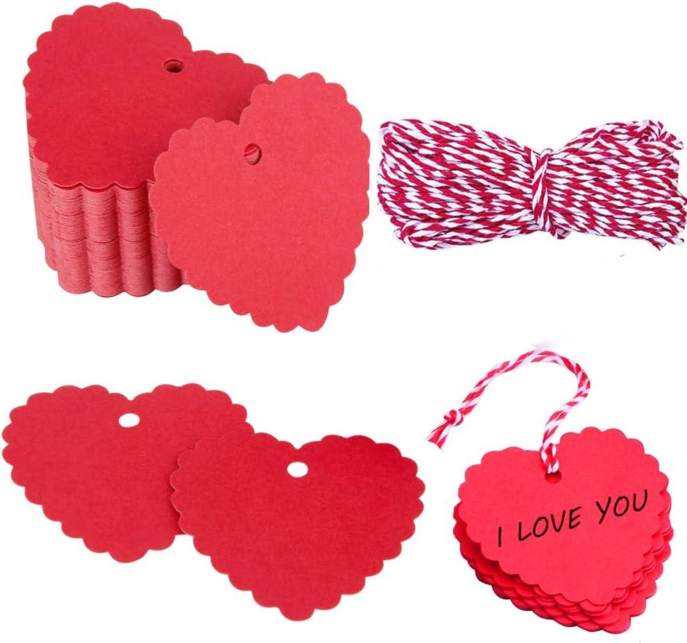 100PCs Valentine Gift Tags Heart Kraft Paper Gift Tags with String for Wedding Party Gift Wrapping Hang Label