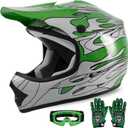 TCMT Dot Youth & Kids Motocross Offroad Street Green Flame Motorcycle Youth Helmet Dirt Bike Motocross ATV Helmet+Goggles+Gloves, Size S