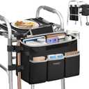 Ytonet Walker Basket with Tray, Detachable Walker Tray for Folding Walkers, Large Capacity Storage Basket with Phone and Crutch Holder, Water-Resistant Non-slip Walkers Accessories for Seniors (Black)