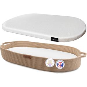 Baby Changing Basket, Portable Diaper Changing Pad, Moses Basket for Newborns, Changing Table Topper for Baby Nursery, Waterproof Travel Pad Cover (Brown)