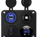 Nilight 4 in 1 ON OFF Charger Socket Panel Dual USB Charger Power Outlet LED Voltmeter Cigarette Lighter Socket LED On Off Rocker Toggle Switch for Truck Car Marine Boats RV
