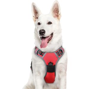 Eagloo Dog Harness Large Breed, No Pull Service Vest with Reflective Strips and Control Handle, Adjustable and Comfortable for Walking, No Choke Pet Harness with 2 Metal Rings, Red, XL