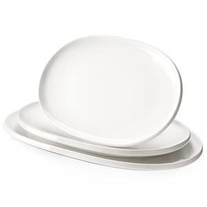 DOWAN Large Serving Platter, 16"/14"/12" Porcelain Platters for Entertaining Wedding Party, White Oval Plates Set of 3, Serving Dishes for Serving Food, Housewarming Gifts Side Is Chipped