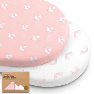 2-Pack Organic Bassinet Sheets for Girls, Boys - 100% Cotton Bassinet Mattress Sheets Compatible with Halo Bassinest Swivel Sleeper, Graco,Baby Delight,Chicco,Unisex Fitted Bassinet Sheets (Dreamland)