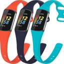 TopPerfekt Slim Bands Compatible with Fitbit Charge 6 Women Men, Adjustable Soft Silicone Sport Replacement Watch Band Straps Wristbands Bracelet for Charge 5 Activity Tracker (3-Orange/Teal/Dark blue)