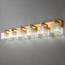 Modern 6-Light Gold Brushed Brass Finish Crystal Wall Light for Bathroom Vanity