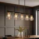 classy leaves Kitchen Island Lights 5 Light Modern Chandeliers with Clear Glass 38" Black Gold Linear Chandelier for Kitchen, Dining Room, Foyer, Bedroom