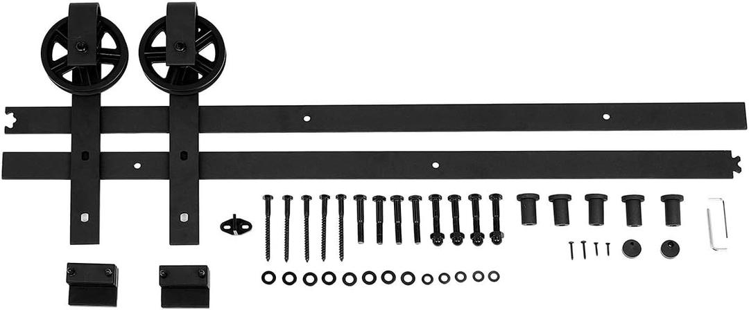 Amazon Basics 6.6 ft Heavy Duty Sliding Barn Door Hardware Kit, Sturdy Big Wheel Design, Easy to Install, Fits 36"-40" Wide Panel, 1-3/8 to 1-3/4 inches Thickness, Black
