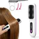 Cordless Hair Straightener Brush, Mini Travel Straightener Comb with 200 Million Negative Ions, 3 Temp Settings, 20s Fast Heating, Type-C Rechargeable Portable Hair Styling Tool for Women (White)