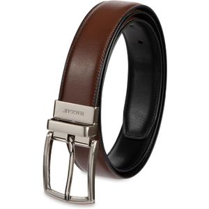 Haggar mens 2-in-1 Reversible Leather Belt for Dress Pants, Suits, Khakis - Classic, Business Casual, Formal, Work (X-Large (42-44), Cognac/Black Stretch)