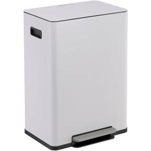 Simpli-Magic Infinity Edge 60 Liter / 16 Gallon Rectangular Hands-Free Extra Large Kitchen Step Trash Can, Soft-Close Single Lid Recycling Bin, Stainless Steel, White, 79680
