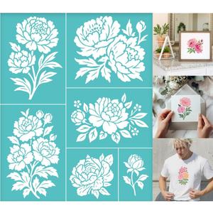 2 Sheets Flower Silkscreen Stencils, Different Peonies Printing Stencils Templates Reusable Self-Adhesive Silk Screen for Painting on Wall Wood T-Shirt Fabric Home Craft Decor