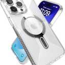 Speck Clear iPhone 15 Pro Max Case - ClickLock No-Slip Interlock, Built for MagSafe, Drop Protection Grip - Scratch Resistant, Anti-Yellowing, 6.7 Inch Phone Case - Presidio Grip Clear/Chrome