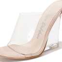 Women's Clear Wedge Heels - 4 Inch Open Toe Chunky Heels with Transparent Upper & Genuine Leather Sole | Slip-On Comfortable Dress Shoes | Fashion Platform Sandals (Lemonade.A) - Cork 9