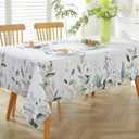 SASTYBALE Spring Summer Tablecloth Rectangle 60 x 84 Inch Eucalyptus Leaf Floral Watercolor Table Cloth, Waterproof Anti Shrink Fabric Table Cover for Dining/Party/Picnic/Indoor/Outdoor, Green