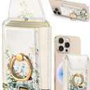 Shorogyt Compatible with Magsafe Wallet with Grip Magnetic Card Holder - Cute Phone Wallets with Ring Stand for iPhone 17/16/15/14/13/12 Series for Women Girls Ink Bouquet Design, Fit 7 Cards