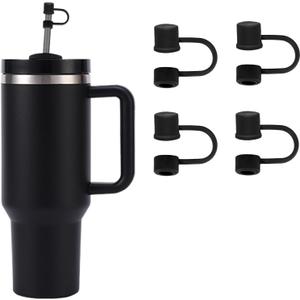 4 PCS Silicone Straw Covers Cap Compatible with Stanley Cup 30-40 oz Tumbler with Handle 10mm Straw ToppersDust-Proof Reusable Straw Cover for Stanley Cup Accessories (Black)