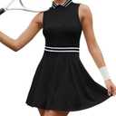 Golf Dress for Women Tennis Dresses Elastic Waist Polo Collar Sleeveless Sport Active Exercise Workout Athletic Dress (Black, L)