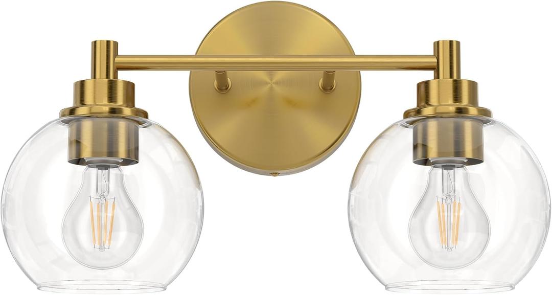 VONLUCE Bathroom Light Fixtures, 2-Light Vanity Light with Globe Glass Shades E26 Sockets, Bathroom Lights Over Mirror for Bedroom Hallway Living Room, Gold Finish
