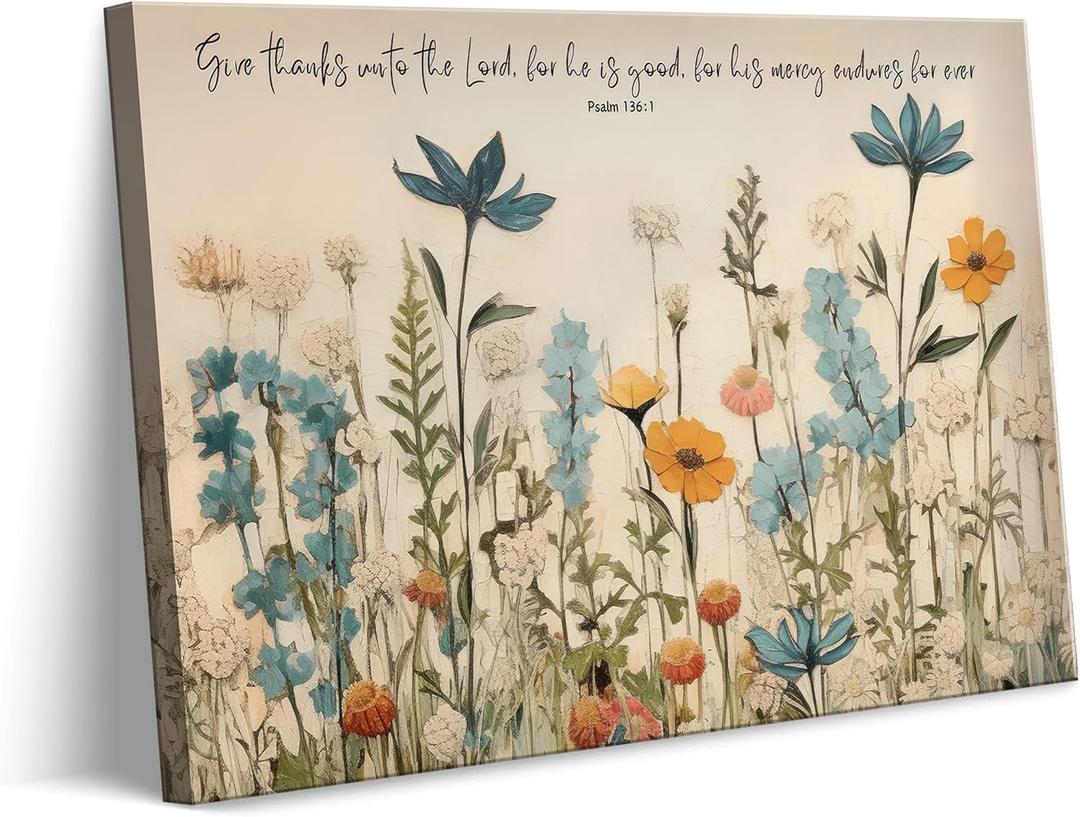 IOZNGN Christian Floral Scripture Canvas Wall Art (Floral Scripture, 24x36in)