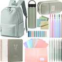 Cunno 28 Pcs Backpack Set Pencil Case Notebook Pen Insulated Cup File Folder Sticky Note Memo Pad Essentials Stationery Kit(Green)