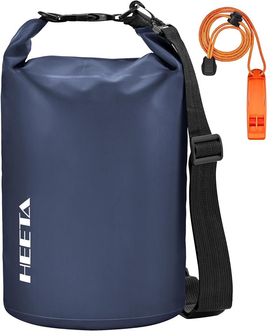 HEETA Waterproof Dry Bag for Women Men, 5L/10L/20L/30L/40L Roll Top Lightweight Dry Storage Bag Backpack with Emergency Whistle for Travel, Kayaking, Boating, Camping, Beach, Cruise Ship Essentials (Dark Blue)