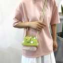 Handmade Knitted Purse Wool Knitted Mushroom Shoulder Bag for Women Crossbody Bucket Bag with Drawstring Green