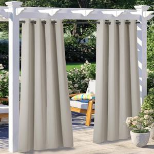 NICETOWN 2 Panels Natural Outdoor Curtains for Patio Waterproof, Thermal Insulated Rustproof Grommet Light Blocking Indoor Outdoor Window Treatment Room Darkening for Gazebo, W52 x L95