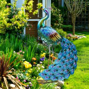 Haven Treasures Luxury 30.5 inches Outdoor Metallic Peacock Statute for Your Garden Decoration, Outdoor Yard Decor Sculpture, Home Dcor