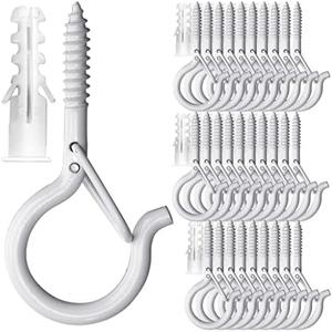 PlusRoc 30 Pack String Lights with Hooks for Hanging Plants Outdoor: 2.2 Inch White Cup Hooks, Wall & Ceiling Mount