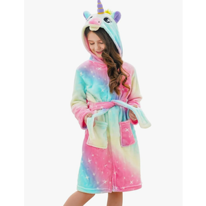 Doctor Unicorn Girls Fleece Hooded Robe Toddler Warm Fuzzy Bathrobe 7-9Y