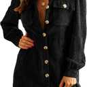 Alaster Queen Women's Corduroy Long Sleeve Short Dresses Fall Winter Button Down Work Tunic Dress with Pocket (Black< S)