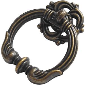 4 Pack Antique Brass Vintage Look Drawer Pulls 2.2" Diameter Single Drop Pull Ring Handles for Bar Cabinet Bathroom Cabinet Dresser (4, 2.2" Antique Brass)