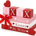 Romantic Wooden Block Decor Set, XOXO Love Sign with Hugs Kisses Be Mine Blocks & Heart Accents, Farmhouse Tiered Tray Table Decor for Home, Wedding, Anniversary, Couple Gift