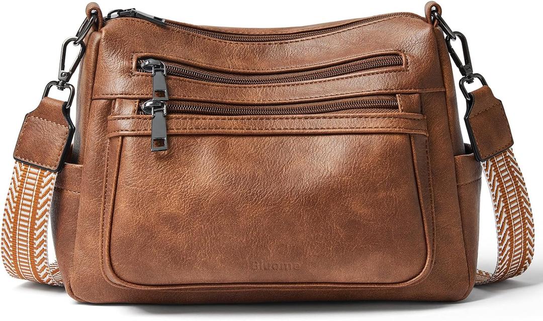 Bluome 7L Crossbody Purses for Women, Medium Crossbody Bags Vegan Leather Shoulder Handbags with Adjustable Strap (08-brown)