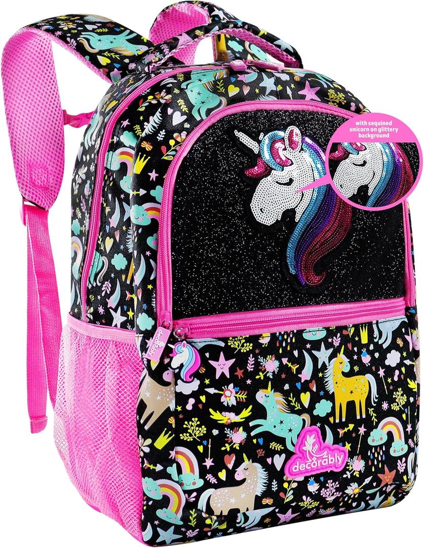 Decorably 16.5in Themed Kids Backpack with 3 Main Compartments & 2 Side Pockets, Backpack for Kids with Padded Straps & Back