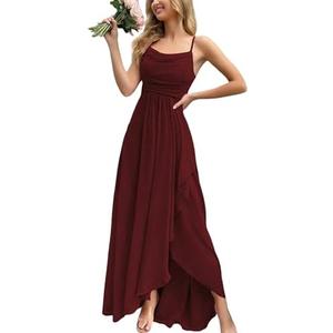 VOUIAO Women's Formal Evening Gown Elegant Long Prom Dress Summer Wedding Guest Party Cocktail Bridesmaid Maxi Dress, XS, #0 Wine Red