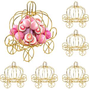6Pcs Carriage Centerpieces For Tables, Candy Cart With Wheels For Princess Cinderella Pumpkin Carriage Party Birthday Decorations
