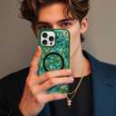 Magnetic for iPhone 13 Pro Case, Luxury Colorful Abalone Shell Phone Case for Women Men, Compatible with MagSafe, Cute Sparkle Glossy Shockproof Protective Cover, Emerald Green