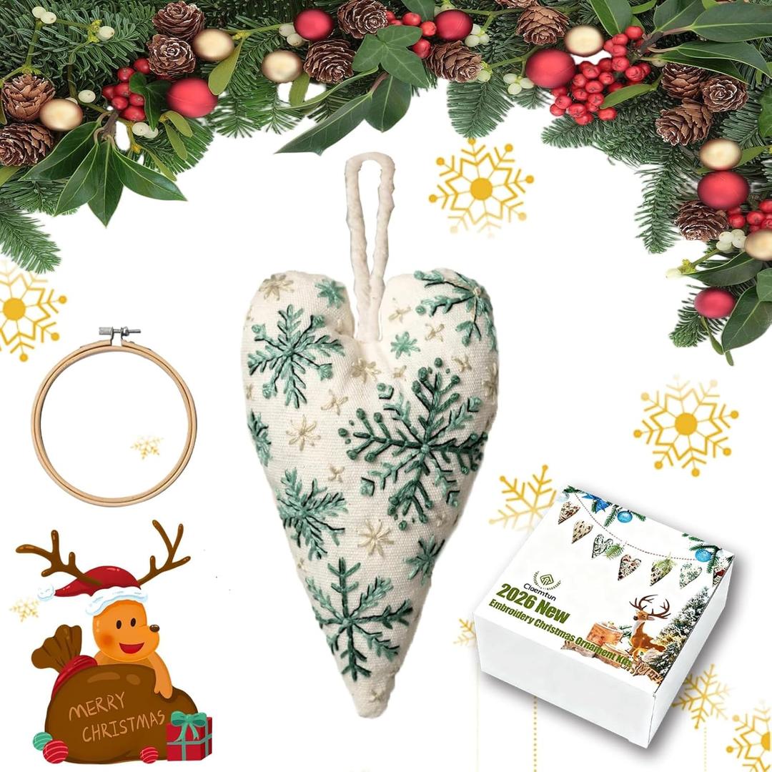 Claemtun 2026 New Embroidery Christmas Ornament Kits, DIY Heart Shaped Hand Embroidered Ornament Kit, Christmas Tree and Home Decoration (Snowflake)