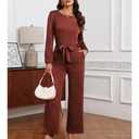 Bbkkuck Women's Dressy Jumpsuit Fall One Piece Long Sleeve Belt Pockets Wide Leg Pants Romper Business Casual Outfits (S)