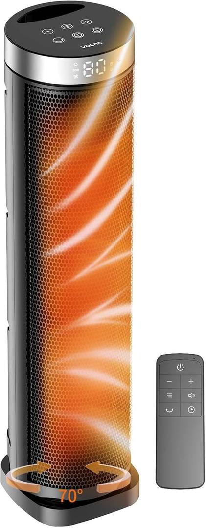 Space Heater for Indoor Use with Remote - 70 Oscillating Tower Electric Heater, 24 Inchs, 12H Timer, 1500W Quiet PTC Ceramic Heating with Thermostat, Fast Safety Heat for Office, Home, Bedroom