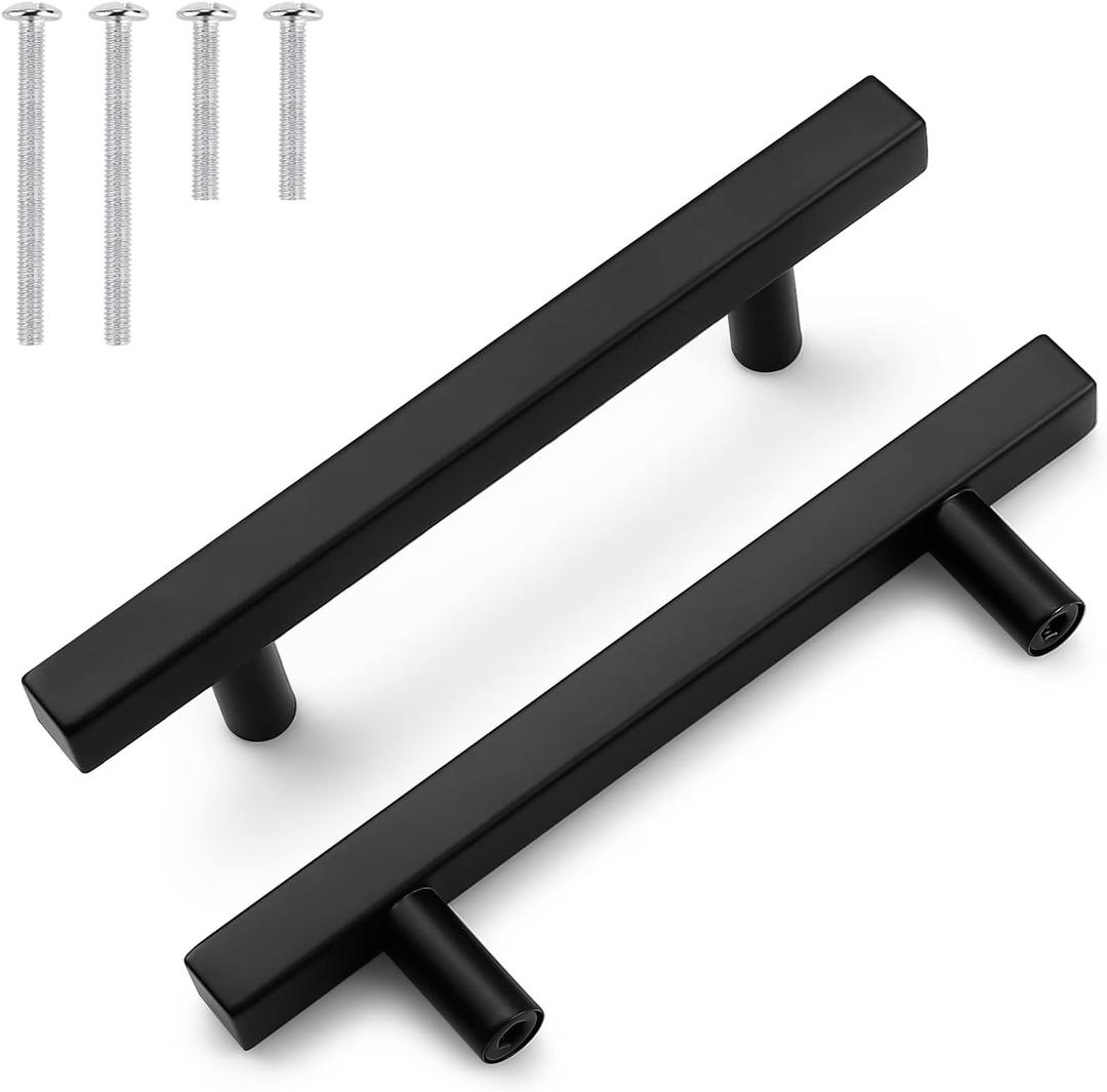 Probrico Cabinet Handles-Pack of 30 Black 3-3/4inch (96mm) Hole Centers Square T Bar Kitchen Cabinet Handles Drawer Pulls for Kitchen Furniture Hardware