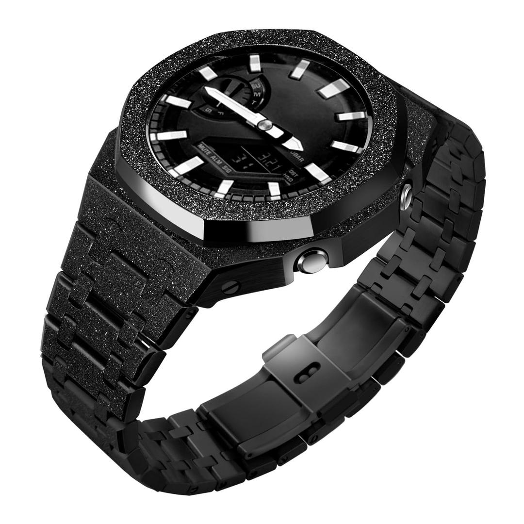 SRDZ Ga2100 Watch Strap Case Mod Kit Parts,Smooth Steel Metal Frosted Surface Bezel Ring Replacement Accessories Mods Compatible With Casioak G shock GA-2100/GA-2110 (Rose Gold)