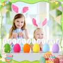 6 Pcs Colorful Flocked Easter Eggs Decorations with Bunny Ears 6.5" Flocking Egg Tabletop Ornaments for Easter Centerpieces, Large Size Decorations for Spring Home Office Party Supplies