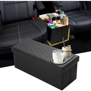 Mixsuper Liner Car Seat Organizer for Kia Telluride 2020-2026 Center Console Organizer with Cup Holders for Telluride, Kids Toys Baby Supplies Dog Toy Box Storage Bin Travel Accessories