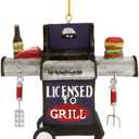Christmas Holiday "Licensed to Grill" Outdoor Grill Figurine Ornament - 3.5" x 3" x 1.5"