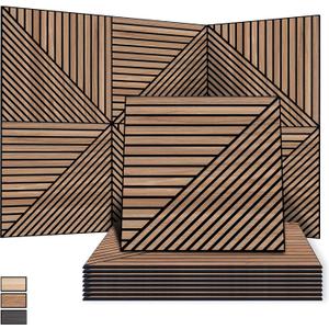 WoveN SounD Artisan Acoustic Wall Panels, 24x24 Inch 8 Pack, PVC Wood Grain Sound Proof Wall Decor, Self-Adhesive for Home, Studio, Office & Focus Zones, Linear Array Prismatic Shadows, Teak