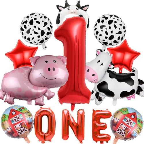 Farm Animal Party Balloons,40 Inch Big Mylar Foil Number 1 Balloon for kids 1st Birthday Party Decor,Farm Animal Theme Large Cow Pig Balloon ONE Letter Banner Balloon